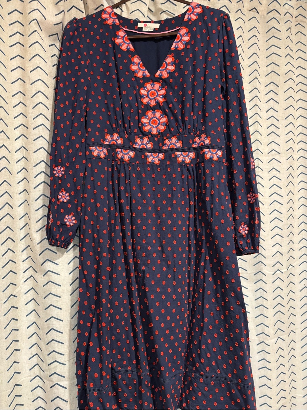 Boden Navy Floral Midi Dress with Pink Accents - Picture 2 of 4